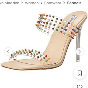 Steve Madden Nude Clear Slide Heels with Multicolor Studs